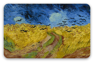 Campo di grano con volo di corvi