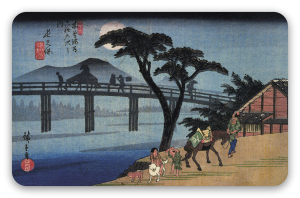 Hiroshige Uomo a cavallo che attraversa un ponte