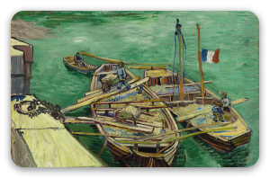 Vincent van Gogh Banchina con uomini che scaricano chiatte di sabbia (1888)