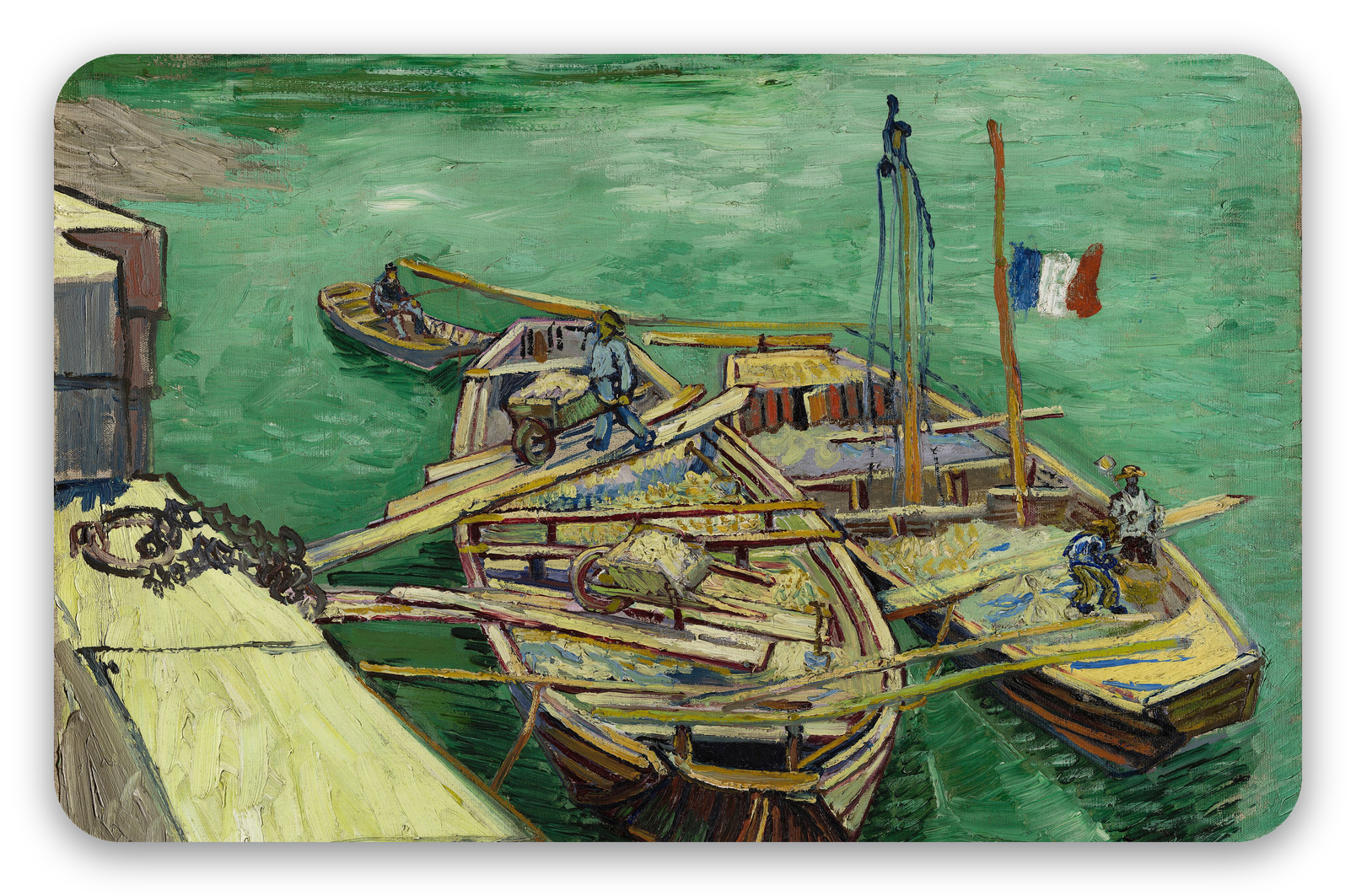 Vincent van Gogh Banchina con uomini che scaricano chiatte di sabbia (1888)